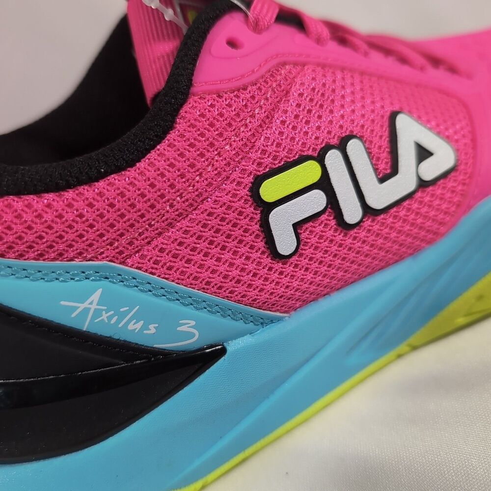 Fila Axilus 3 Women`s Size 5 Mesh Sneaker (5TM01993-693) Pink /Bluefish/ Yellow - Picture 2 of 8